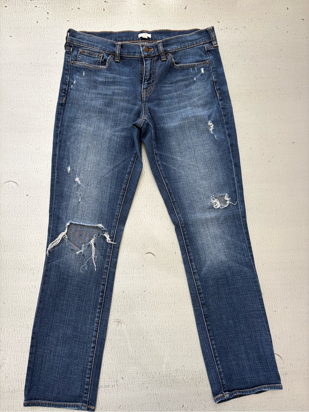 J. Crew Mid Wash Distressed Straight-Leg Jeans